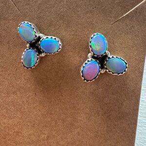 Elegant Aura Opal Sterling Silver Earrings